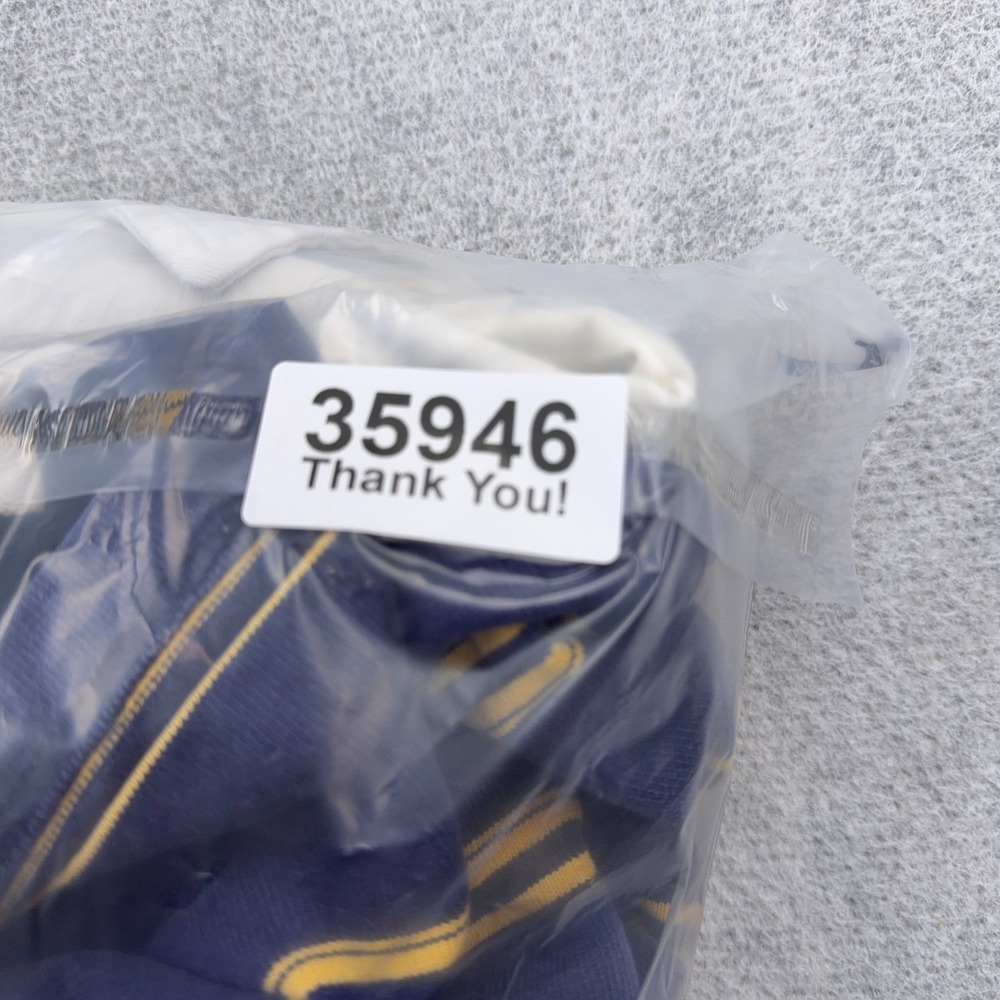 LL Bean Rugby Polo Shirt Men XL Blue Yellow Striped Long Sleeve VTG White Collar - Picture 12 of 12